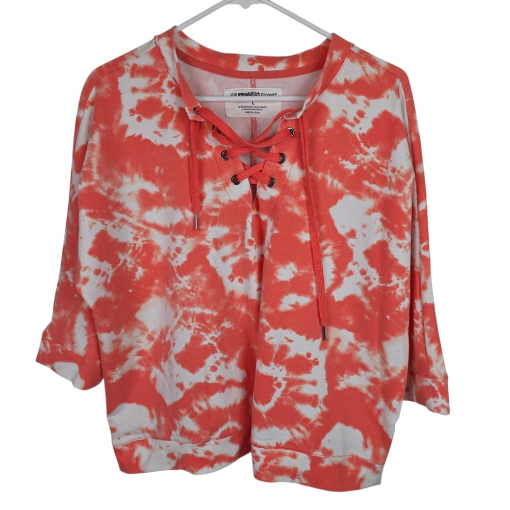 The Sweatshirt Project Lace Up Top Women L Orange Good Tie Dye 3/4 Sleeve - Picture 11 of 11